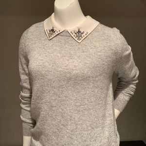 LOFT NWT Size SP Gray Sweater/Top with Jeweled Detail on Collar